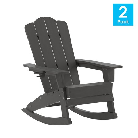 Flash Furniture Gray Adirondack Rocking Chairs with Cupholder, 2PK 2-LE-HMP-1044-31-GY-GG